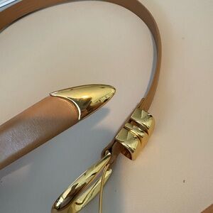 Madewell Gold and Tan Leather Belt with Polished Hardware